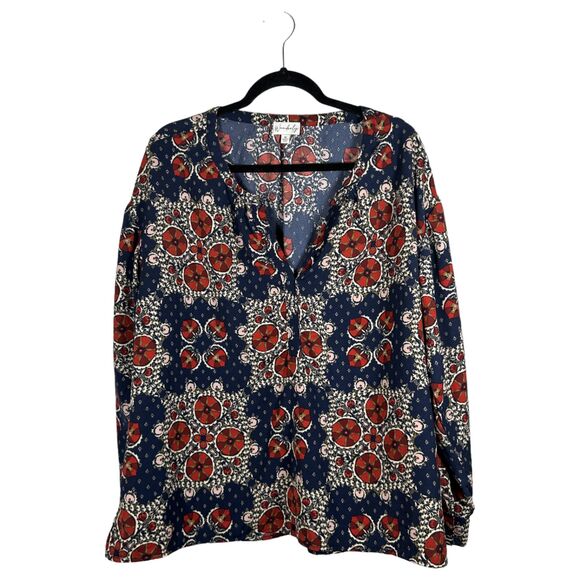 Wonderly Blue Abstract Pattern Placket Long Sleeve Blouse Size 1X - Picture 4 of 7